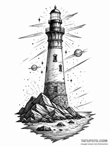 Tattoo sketch, lighthouse of lost signals, a... - эскиз тату (№1752384507_0, 13.07.2025 05:28) — Tatufoto.com