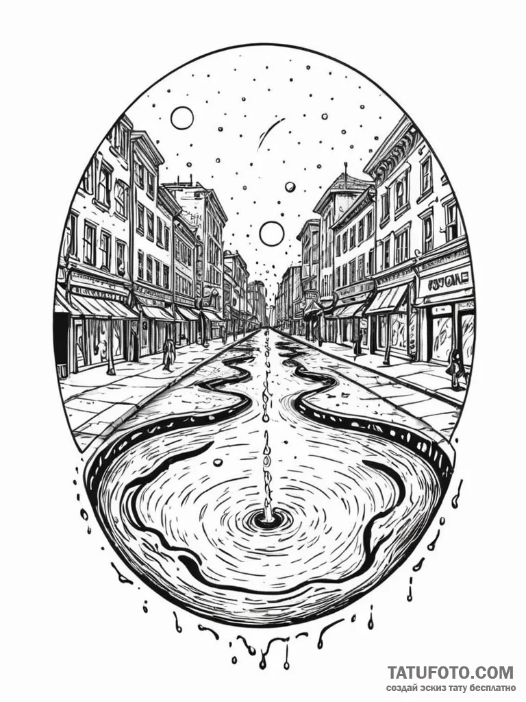 Tattoo sketch, portal in a puddle, a simple,... - эскиз тату (№1752384763_0, 13.07.2025 05:32) — Tatufoto.com