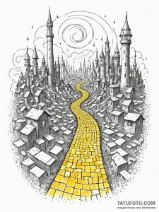 Tattoo sketch, yellow brick road of code, a w... - эскиз тату (№1752384934_0, 13.07.2025 05:35) — Tatufoto.com