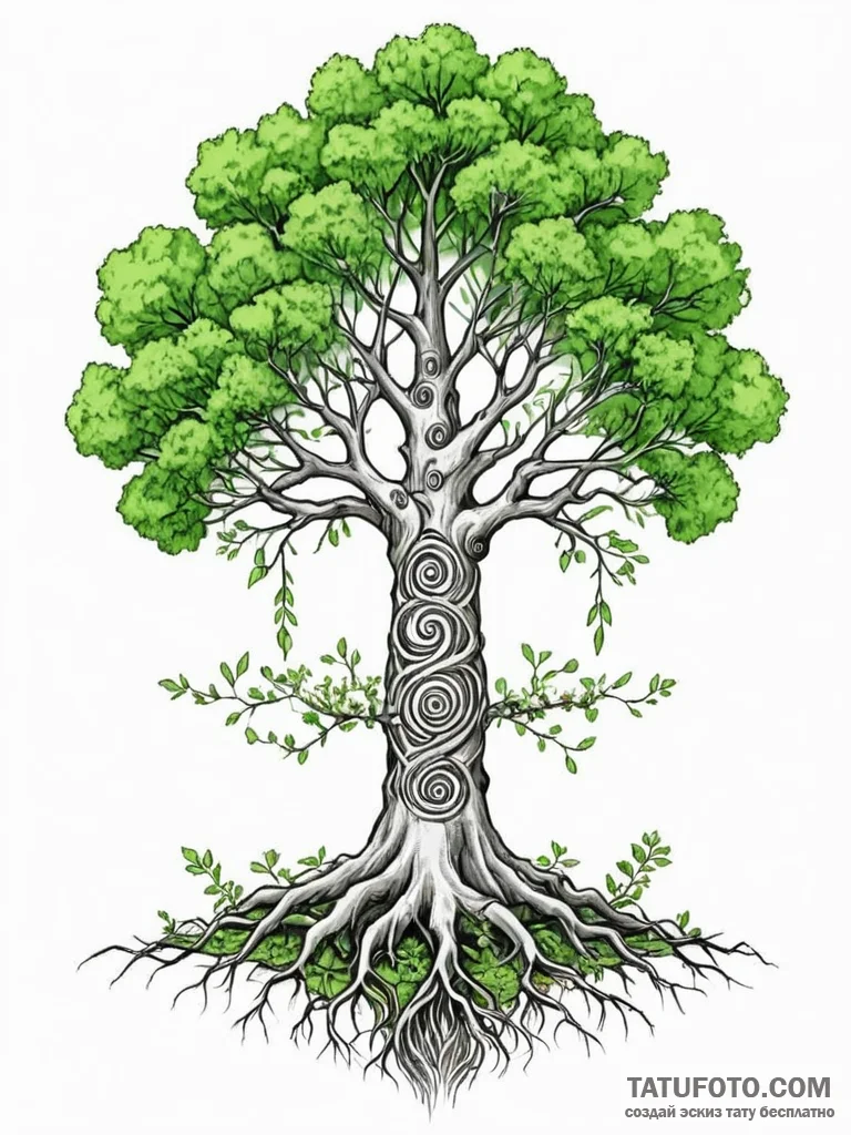 Tattoo sketch, divided world tree, a majestic… — эскиз тату (№1752385106_0, 13.07.2025 05:38) — Tatufoto.com