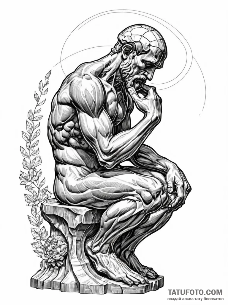Tattoo sketch, the thinker (rodin), digital c... - эскиз тату (№1752385363_0, 13.07.2025 05:42) — Tatufoto.com