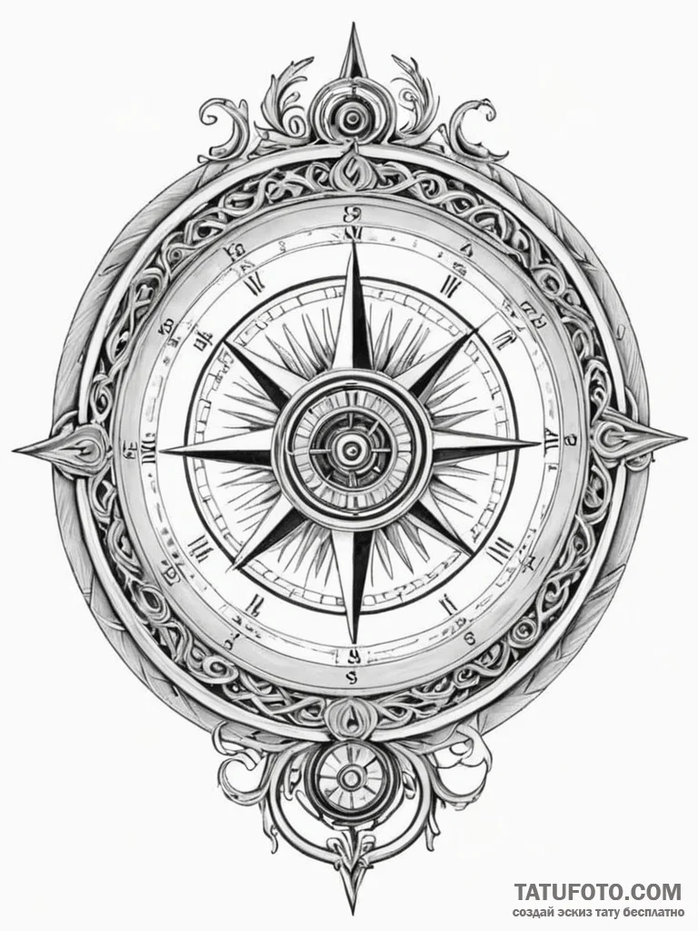 Tattoo sketch, temporal compass, reality's ha... - эскиз тату (№1752385705_0, 13.07.2025 05:48) — Tatufoto.com