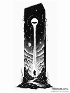 Tattoo sketch, monolith of message, a tall, i... - эскиз тату (№1752385790_0, 13.07.2025 05:49) — Tatufoto.com