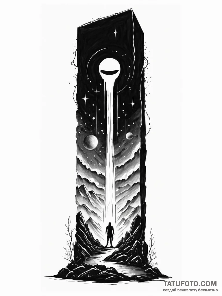 Tattoo sketch, monolith of message, a tall, i... - эскиз тату (№1752385790_0, 13.07.2025 05:49) — Tatufoto.com