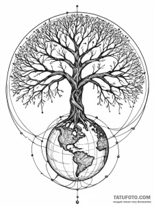 Tattoo sketch, global network tree, a majesti... - эскиз тату (№1752385960_0, 13.07.2025 05:52) — Tatufoto.com