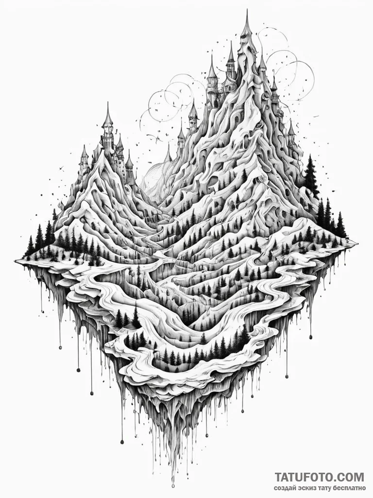 Tattoo sketch, volumetric fog, hidden realiti... - эскиз тату (№1752386216_0, 13.07.2025 05:56) — Tatufoto.com