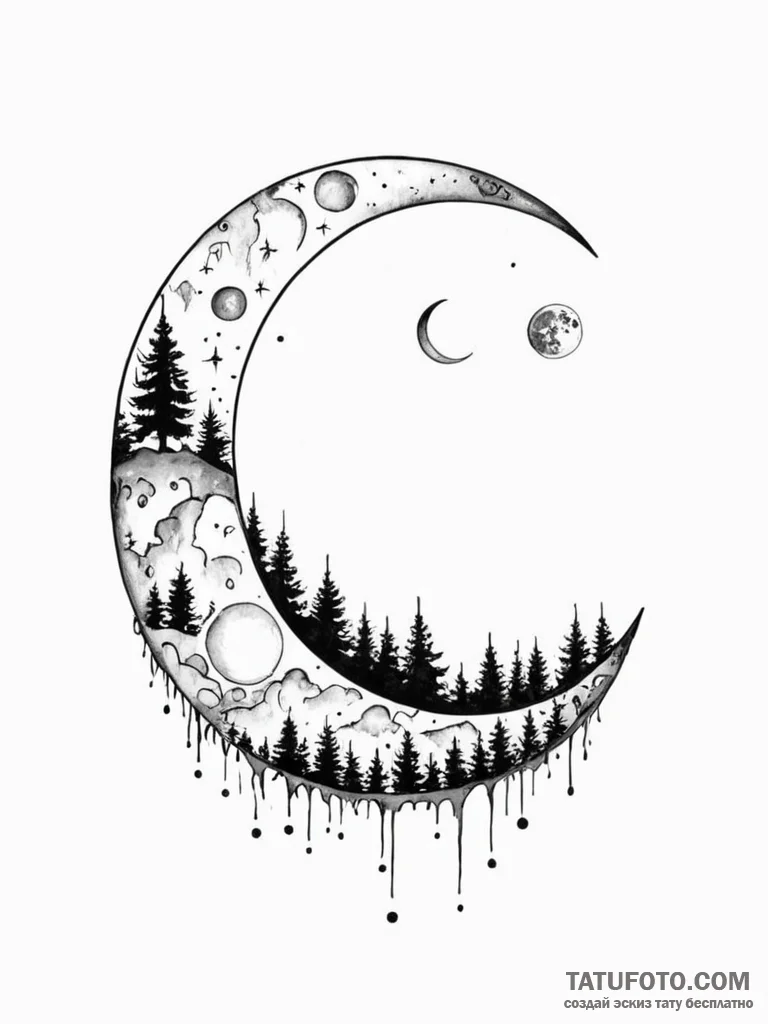 Tattoo sketch, just a phase moon, a crescent... - эскиз тату (№1752387153_0, 13.07.2025 06:12) — Tatufoto.com