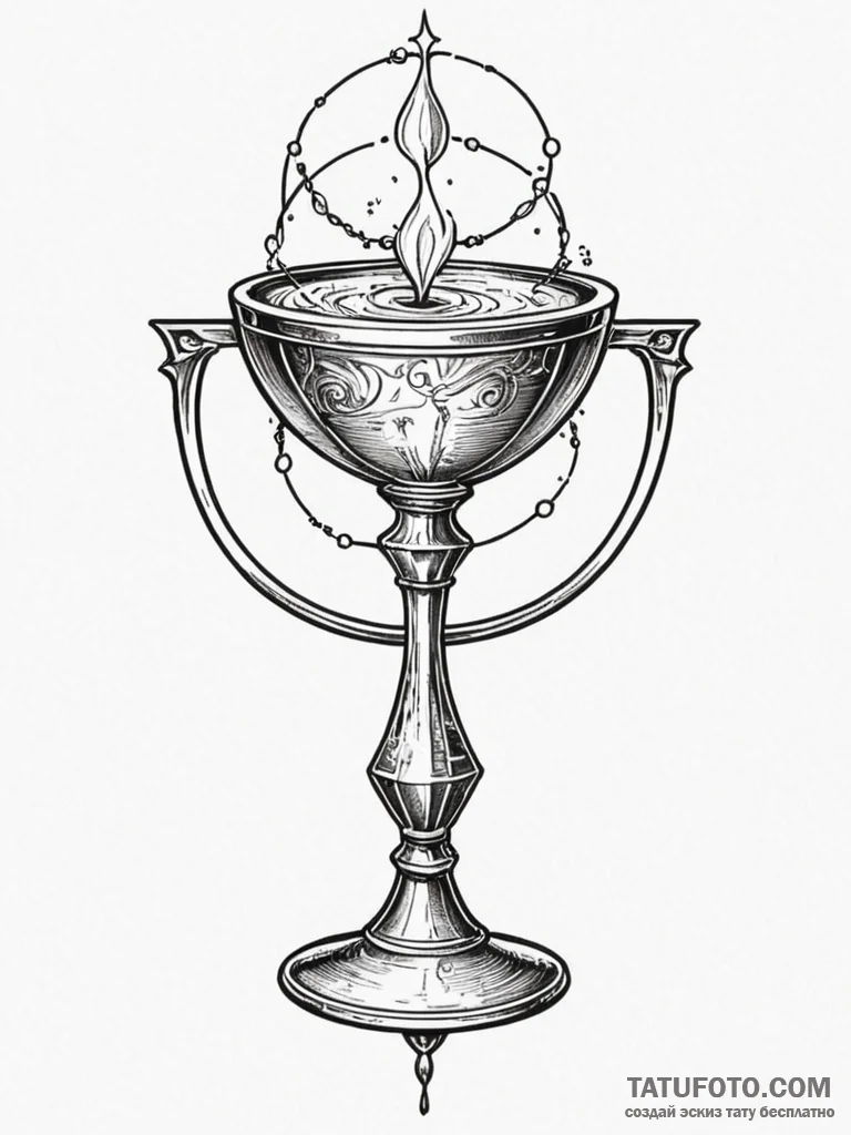 Tattoo sketch, chalice of knowledge: a mediev... - эскиз тату (№1752387748_0, 13.07.2025 06:22) — Tatufoto.com