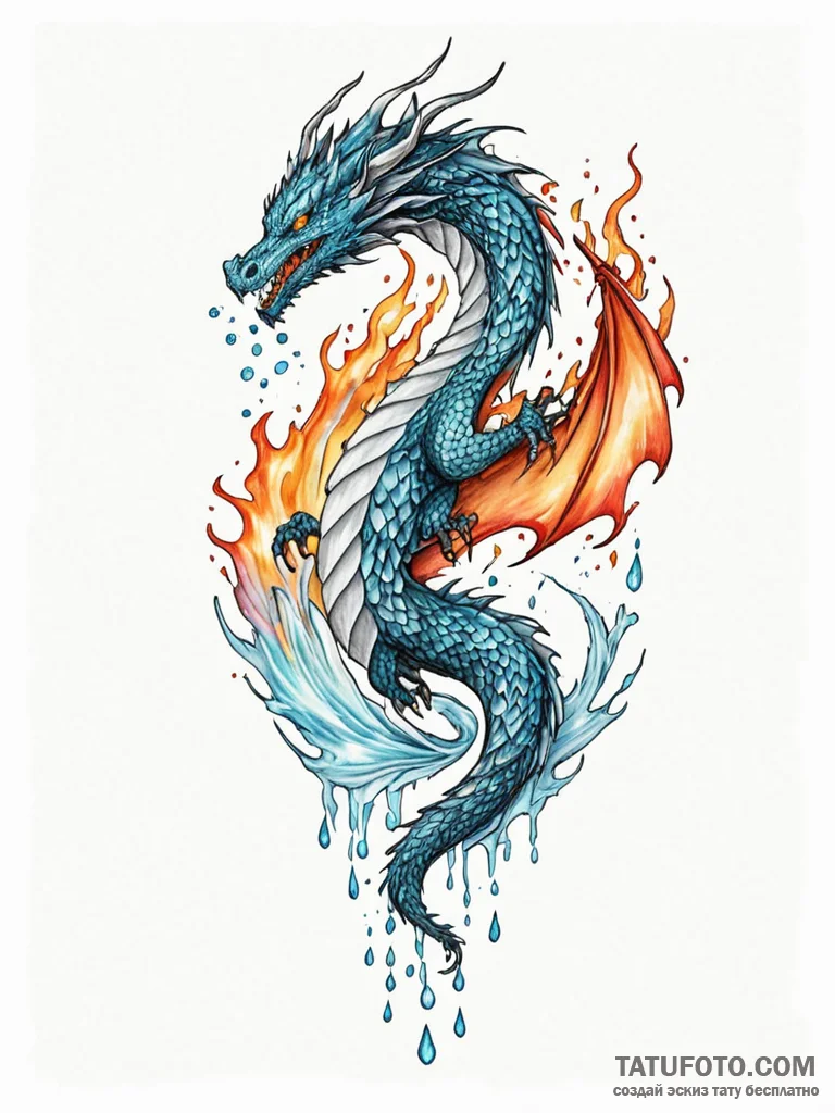 Tattoo sketch, elemental dragon scale, a sing… — эскиз тату (№1752387919_0, 13.07.2025 06:25) — Tatufoto.com