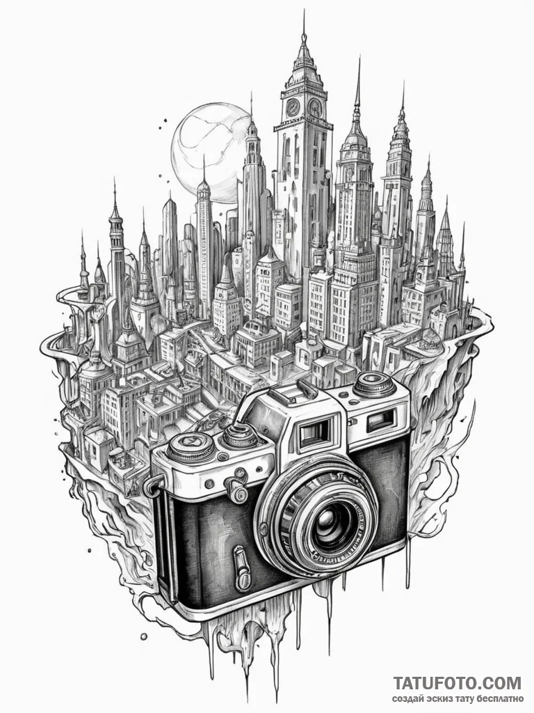 Tattoo sketch, anachronistic antique camera c... - эскиз тату (№1752388173_0, 13.07.2025 06:29) — Tatufoto.com