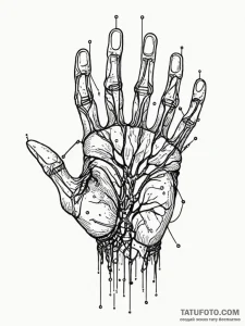 Tattoo sketch, blueprint of a human hand, wit... - эскиз тату (№1752388514_0, 13.07.2025 06:35) — Tatufoto.com