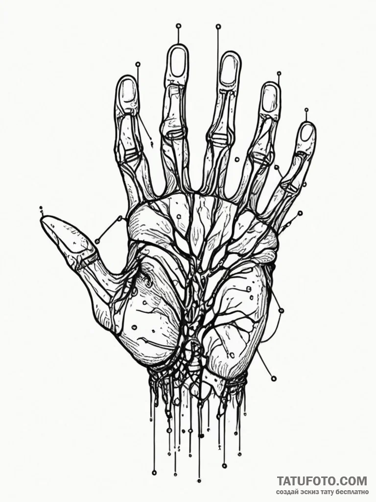 Tattoo sketch, blueprint of a human hand, wit... - эскиз тату (№1752388514_0, 13.07.2025 06:35) — Tatufoto.com