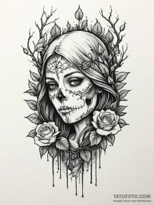 Tattoo sketch, forest spirit's data stream, a... - эскиз тату (№1752388599_0, 13.07.2025 06:36) — Tatufoto.com