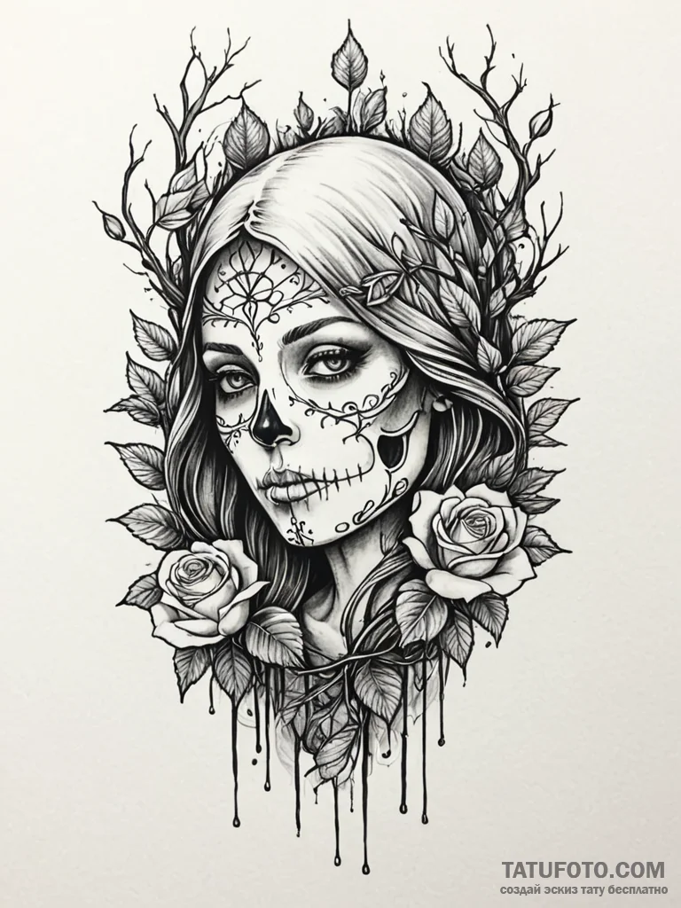 Tattoo sketch, forest spirit's data stream, a... - эскиз тату (№1752388599_0, 13.07.2025 06:36) — Tatufoto.com