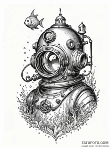 Tattoo sketch, dreaming deep sea diver, an ol... - эскиз тату (№1752388685_0, 13.07.2025 06:38) — Tatufoto.com