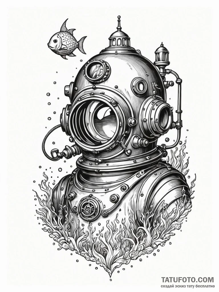 Tattoo sketch, dreaming deep sea diver, an ol… — эскиз тату (№1752388685_0, 13.07.2025 06:38) — Tatufoto.com