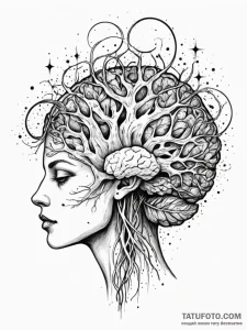 Tattoo sketch, human mind, cosmic connection,... - эскиз тату (№1752388770_0, 13.07.2025 06:39) — Tatufoto.com