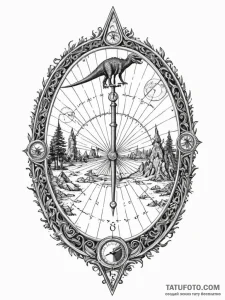 Tattoo sketch, sundial of shifting eras, an a... - эскиз тату (№1752388942_0, 13.07.2025 06:42) — Tatufoto.com