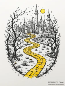 Tattoo sketch, yellow brick road of code, a w... - эскиз тату (№1752389113_0, 13.07.2025 06:45) — Tatufoto.com