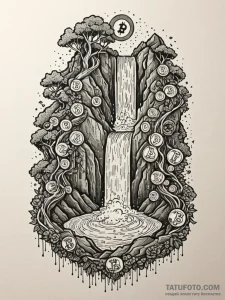 Tattoo sketch, cascading cryptocurrencies: a... - эскиз тату (№1752389199_0, 13.07.2025 06:46) — Tatufoto.com