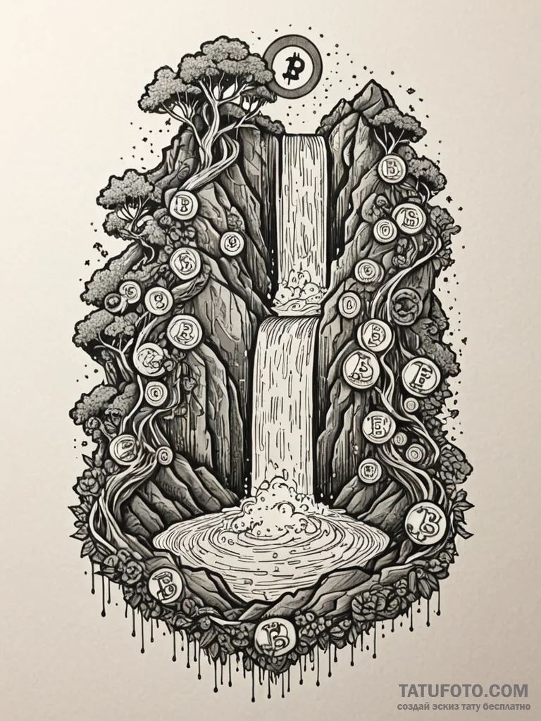 Tattoo sketch, cascading cryptocurrencies: a... - эскиз тату (№1752389199_0, 13.07.2025 06:46) — Tatufoto.com