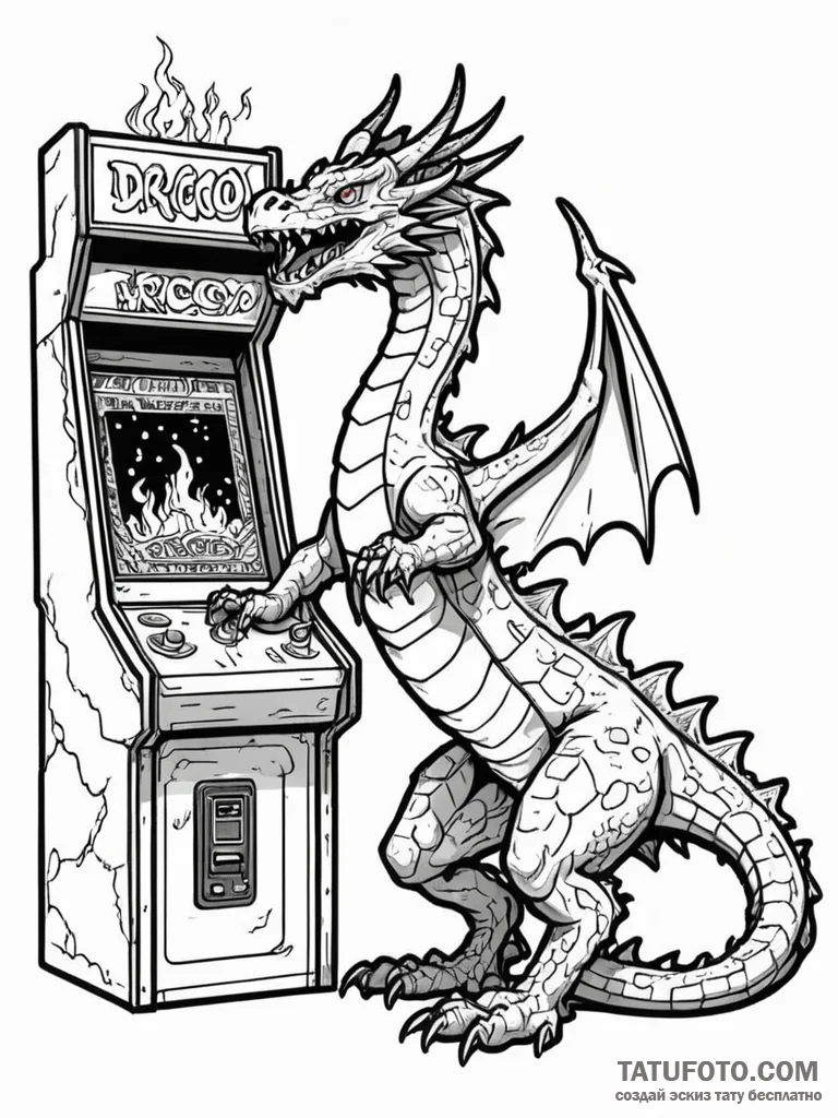 Tattoo sketch, nostalgic arcade pixel dragon,... - эскиз тату (№1752389453_0, 13.07.2025 06:50) — Tatufoto.com