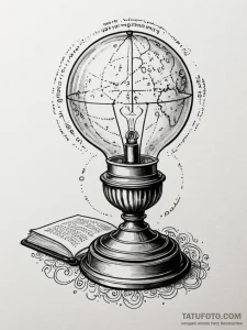 Tattoo sketch, silent scholar's lamp, hologra... - эскиз тату (№1752389538_0, 13.07.2025 06:52) — Tatufoto.com