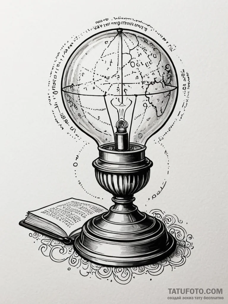 Tattoo sketch, silent scholar's lamp, hologra... - эскиз тату (№1752389538_0, 13.07.2025 06:52) — Tatufoto.com