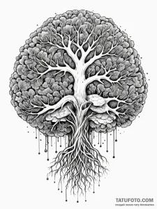 Tattoo sketch, brain with roots growing out o... - эскиз тату (№1752389707_0, 13.07.2025 06:55) — Tatufoto.com