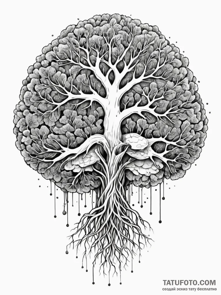 Tattoo sketch, brain with roots growing out o… — эскиз тату (№1752389707_0, 13.07.2025 06:55) — Tatufoto.com