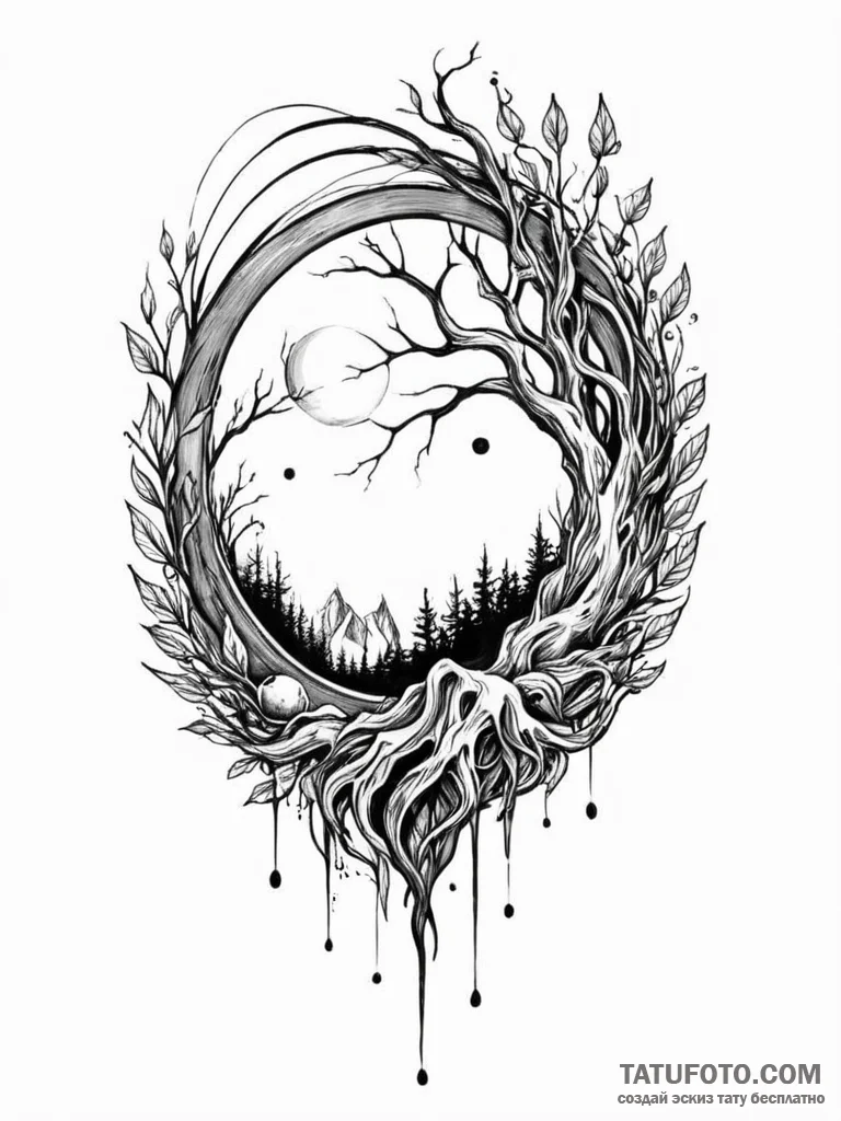 Tattoo sketch, young sprout, yawning portal,… — эскиз тату (№1752389792_0, 13.07.2025 06:56) — Tatufoto.com
