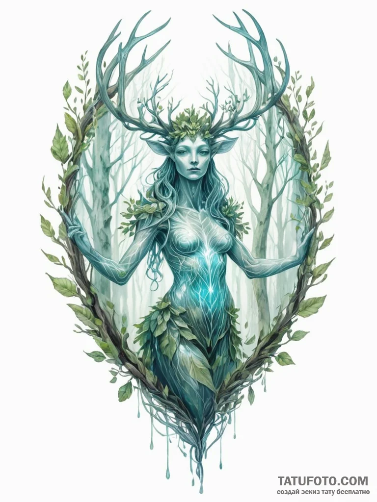 Tattoo sketch, holographic forest spirit, a t... - эскиз тату (№1752390297_0, 13.07.2025 07:04) — Tatufoto.com
