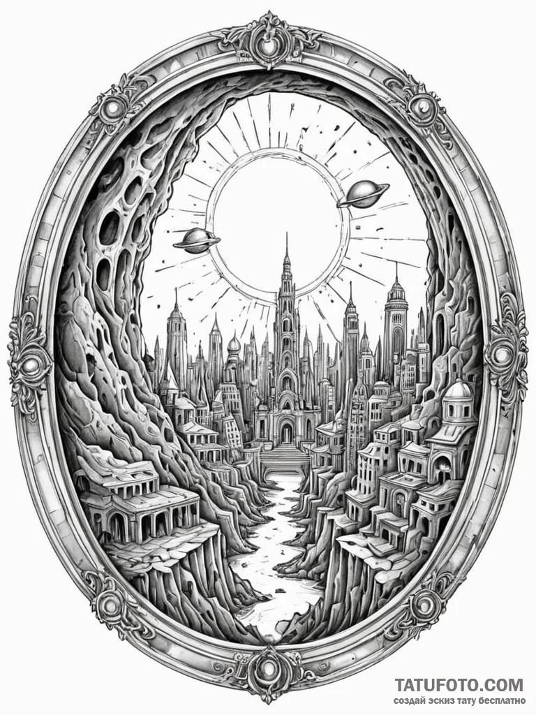 Tattoo sketch, opulent oculus portal, a grand... - эскиз тату (№1752390466_0, 13.07.2025 07:07) — Tatufoto.com
