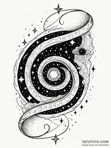 Tattoo sketch, unfurling universe scroll, an... - эскиз тату (№1752390893_0, 13.07.2025 07:14) — Tatufoto.com