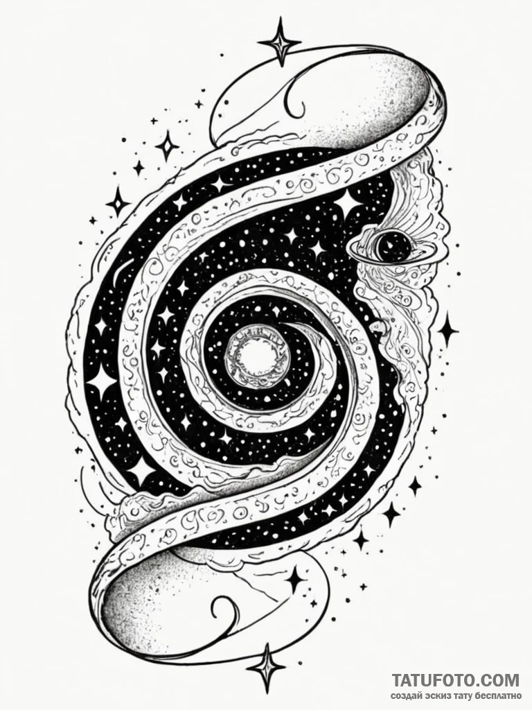 Tattoo sketch, unfurling universe scroll, an... - эскиз тату (№1752390893_0, 13.07.2025 07:14) — Tatufoto.com