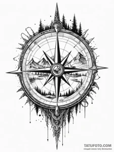 Tattoo sketch, jagged journey compass, an ant... - эскиз тату (№1752390978_0, 13.07.2025 07:16) — Tatufoto.com