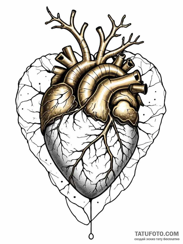Tattoo sketch, kintsugi heart, glowing repair... - эскиз тату (№1752391063_0, 13.07.2025 07:17) — Tatufoto.com