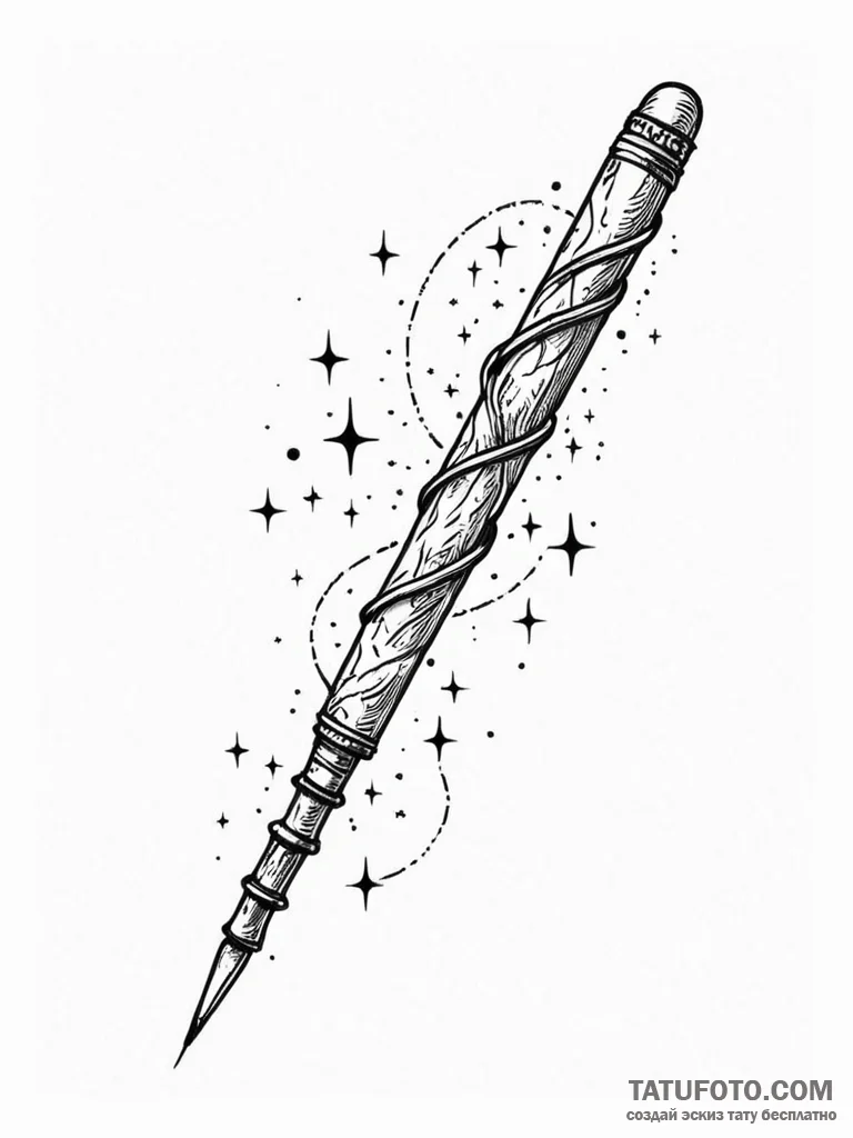 Tattoo sketch, stellar scribe's quill, an ele... - эскиз тату (№1752391317_0, 13.07.2025 07:21) — Tatufoto.com