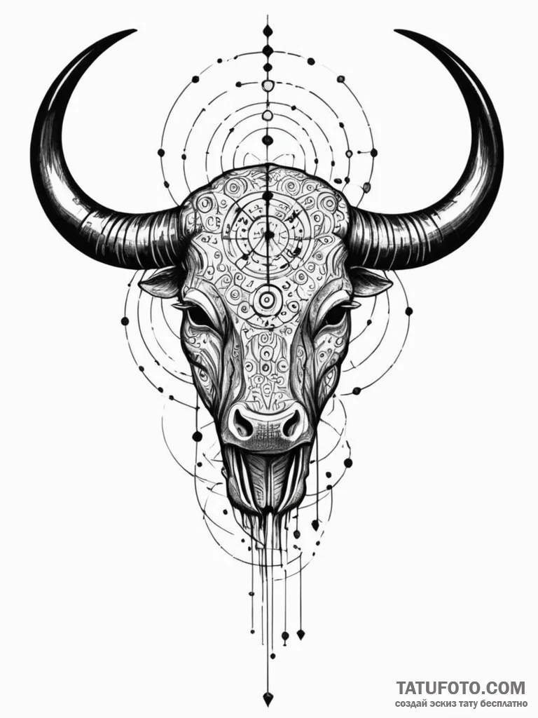 Tattoo sketch, yak horn, data carved, a singl... - эскиз тату (№1752392084_0, 13.07.2025 07:34) — Tatufoto.com