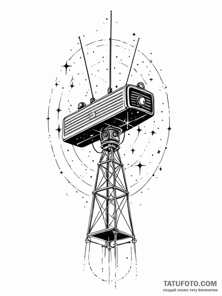 Tattoo sketch, first contact signal, an antiq… — эскиз тату (№1752392427_0, 13.07.2025 07:40) — Tatufoto.com