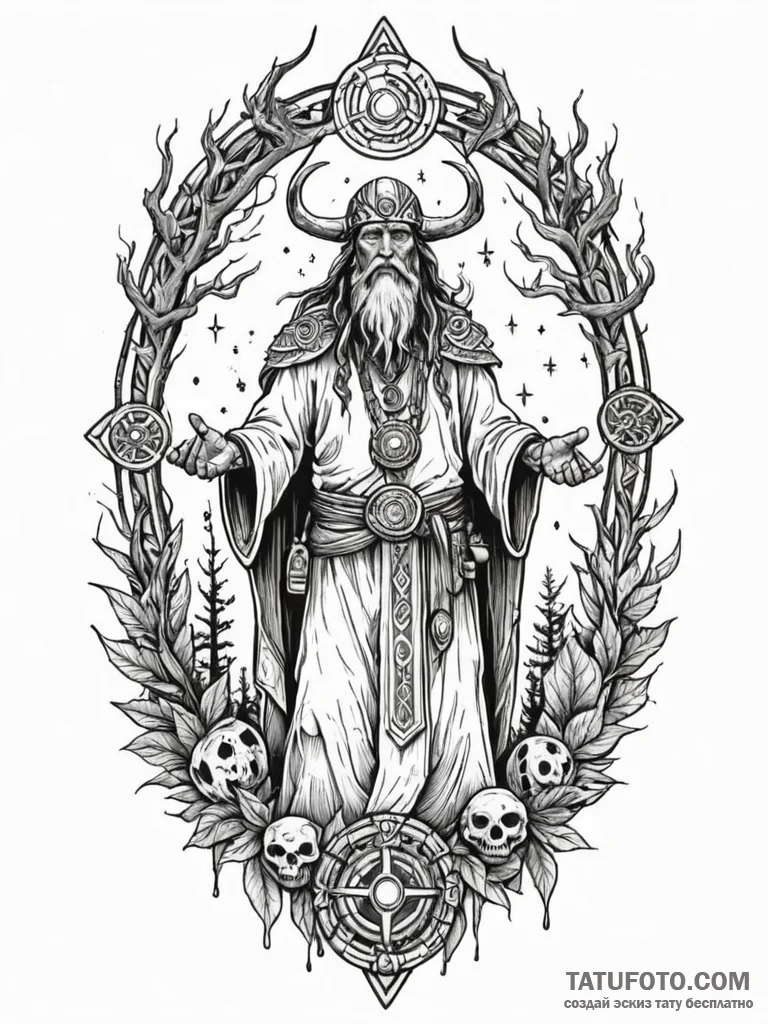Tattoo sketch, guardian of the old ways, an a... - эскиз тату (№1752392511_0, 13.07.2025 07:41) — Tatufoto.com