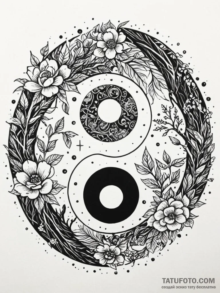Tattoo sketch, yin-yang of code and nature, a... - эскиз тату (№1752392596_0, 13.07.2025 07:43) — Tatufoto.com