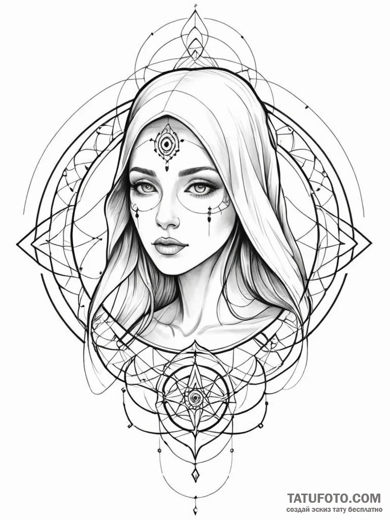 Tattoo sketch, veiled oracle, digital whisper... - эскиз тату (№1752392941_0, 13.07.2025 07:49) — Tatufoto.com