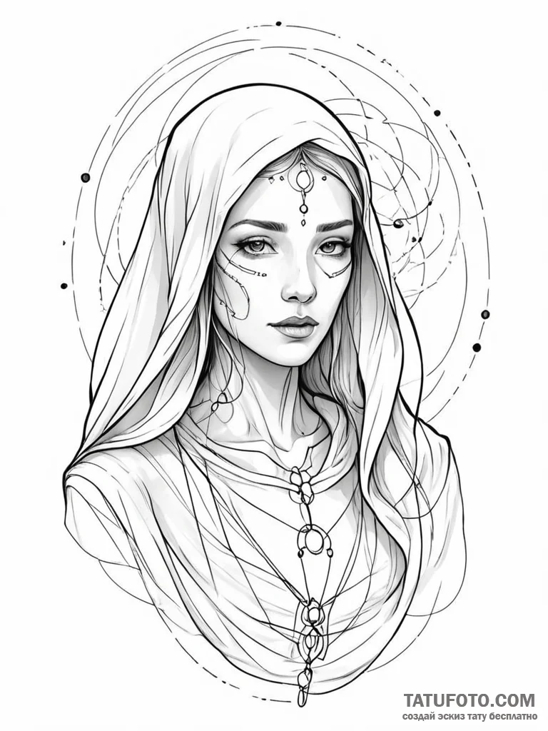 Tattoo sketch, veiled oracle, digital whisper... - эскиз тату (№1752393113_0, 13.07.2025 07:51) — Tatufoto.com