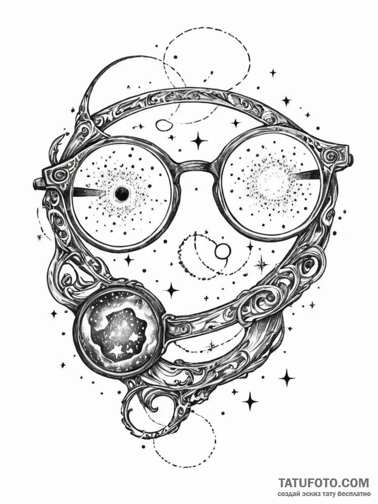 Tattoo sketch, star-gazer’s spectacles, a pai… — эскиз тату (№1752393200_0, 13.07.2025 07:53) — Tatufoto.com