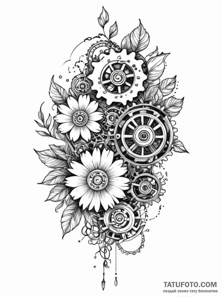 Tattoo sketch, hybrid flower of biomechanism,… — эскиз тату (№1752393286_0, 13.07.2025 07:54) — Tatufoto.com