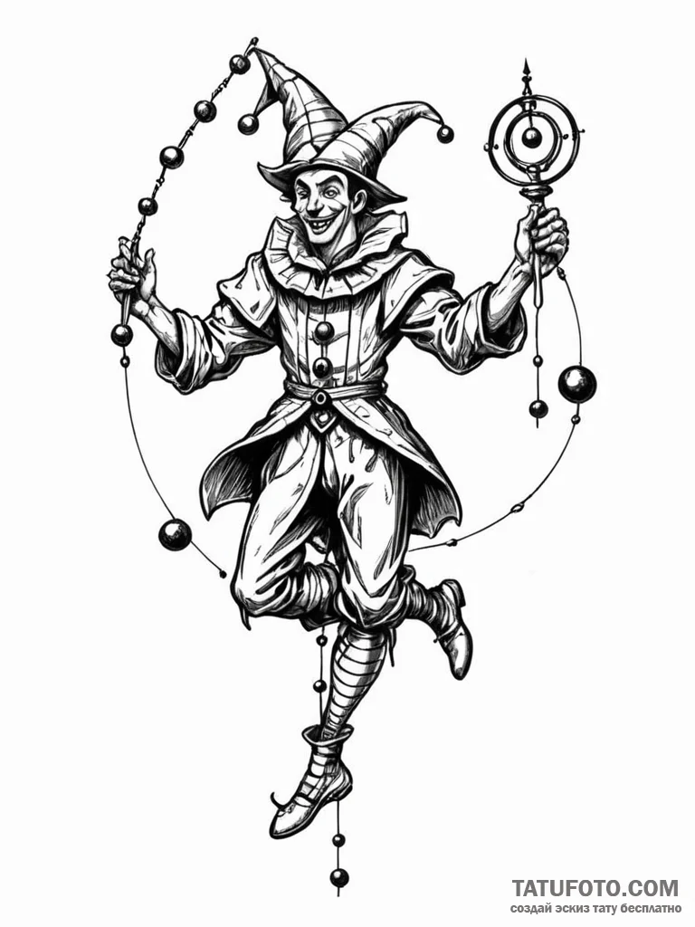 Tattoo sketch, jester of jurisprudence, a whi… — эскиз тату (№1752393372_0, 13.07.2025 07:56) — Tatufoto.com