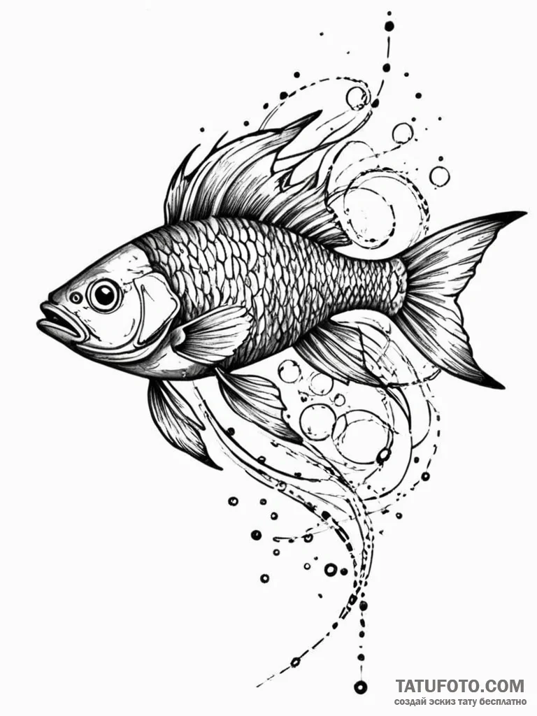 Tattoo sketch, jumping fish, cybernetic scale... - эскиз тату (№1752393544_0, 13.07.2025 07:59) — Tatufoto.com