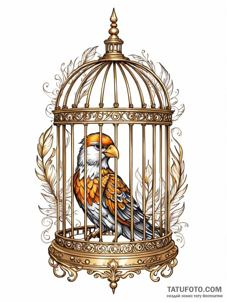 Tattoo sketch, gilded cage, open door, an ele… — эскиз тату (№1752394150_0, 13.07.2025 08:09) — Tatufoto.com