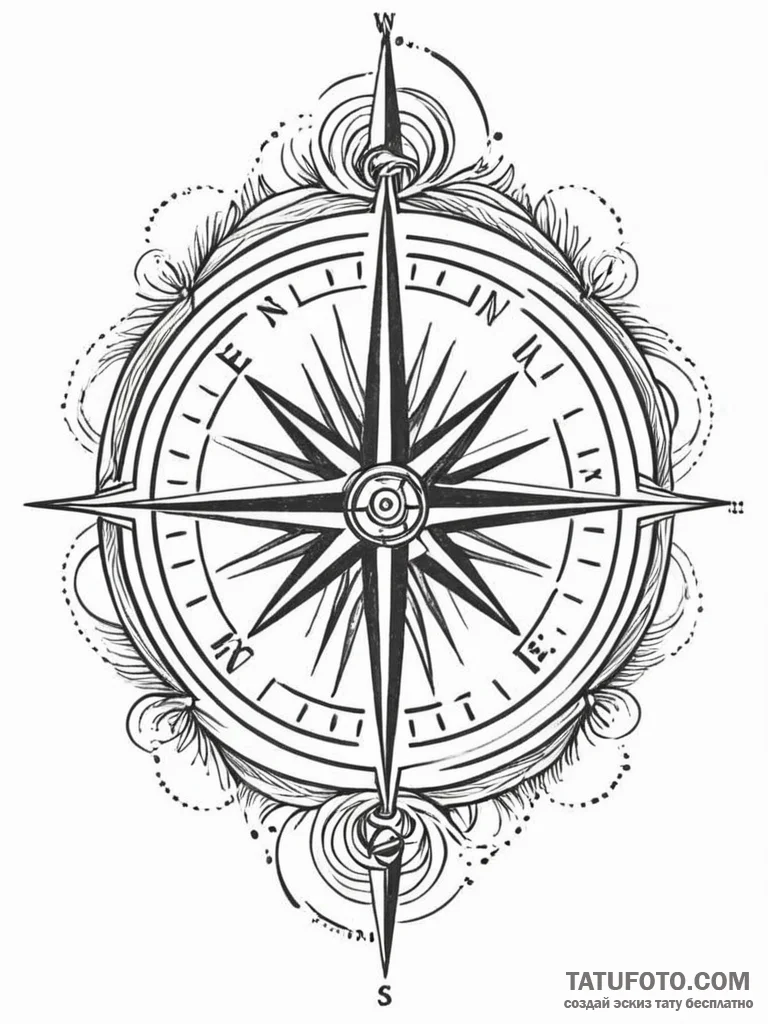 Tattoo sketch, free will’s compass, a compass… — эскиз тату (№1752394237_0, 13.07.2025 08:10) — Tatufoto.com